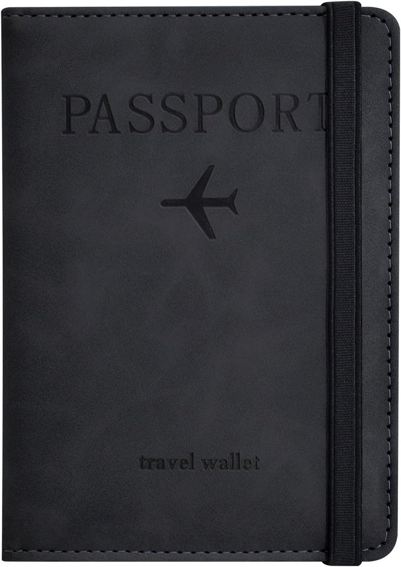 KAOBAN Passport Holder, Passport Cover with Credit Card Slot and Boarding Pass Slot Combo, Passport Wallet Case Book Travel Must Have, RFID Blocking Leather Travel Accessories, Black - Image 1